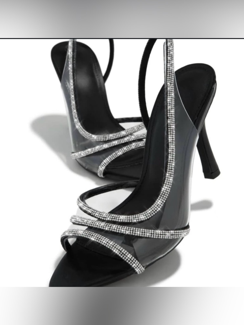 Black Embellished Strappy High Heel